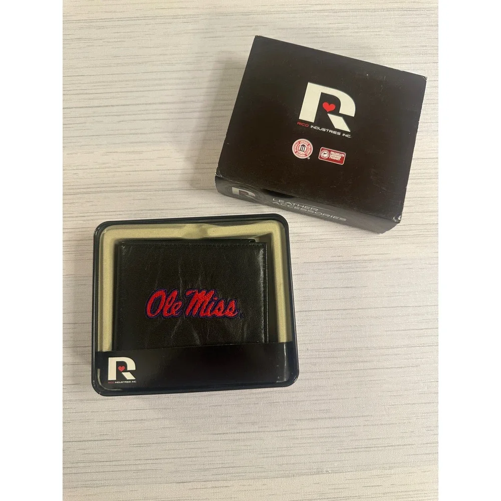 Rico Industries Ole Miss Rebels Black Leather Billfold Wallet RBL160201 NIB